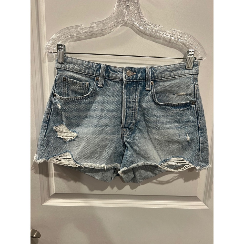 &Denim Womens Cutoff Shorts Distressed High Waist Light Blue Size 6